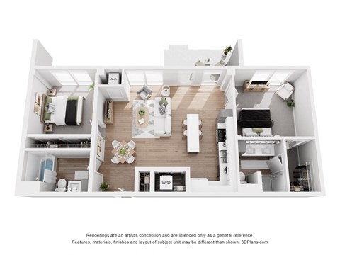 Floor plan for 2 beds, 2 baths, 1124 sqft